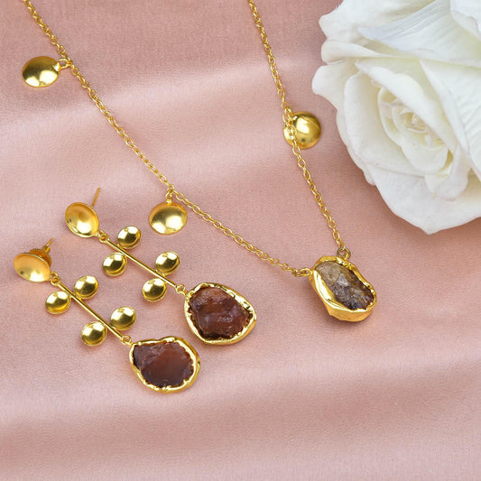 Round Metal With Chunky Stone Neck Set - Zuriijewels