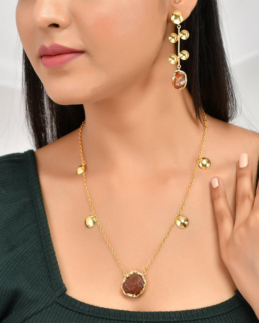 Round Metal With Chunky Stone Neck Set - Zuriijewels