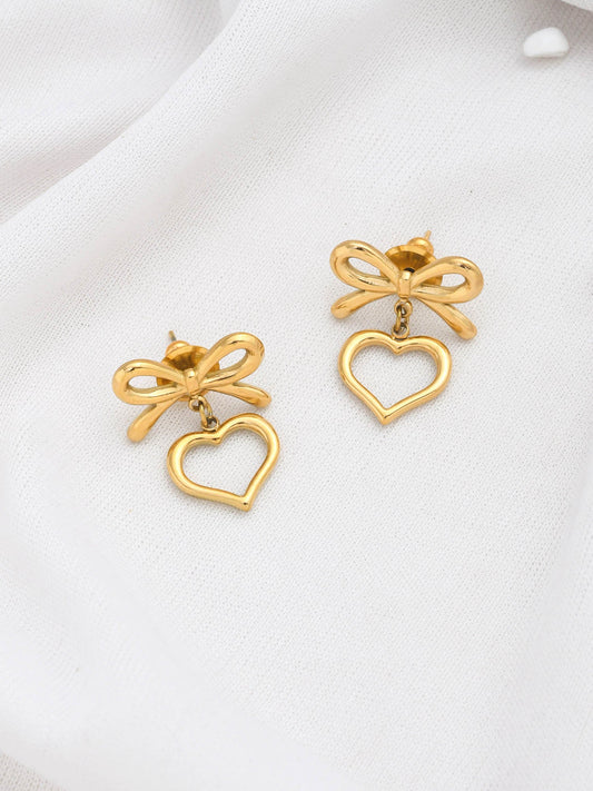BOW WITH HEART METAL EARRINGS