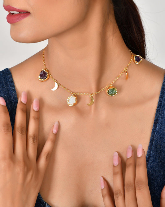 The Moon & Stone Hanging Necklace - Zuriijewels