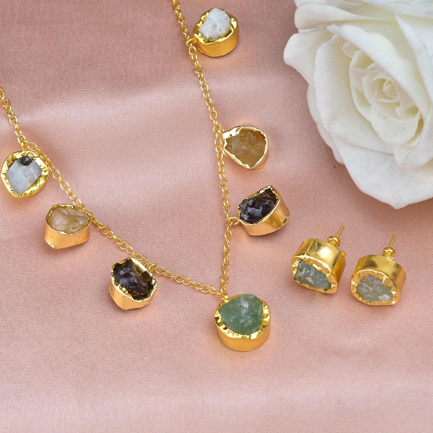 Multi Colour Stone Hanging Neck Set - Zuriijewels