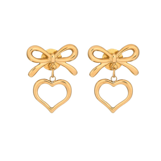 BOW WITH HEART METAL EARRINGS