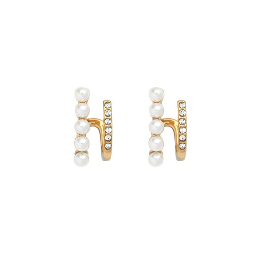 DOUBLE LINE PEARL AND CZ STUDS