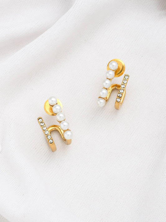 DOUBLE LINE PEARL AND CZ STUDS